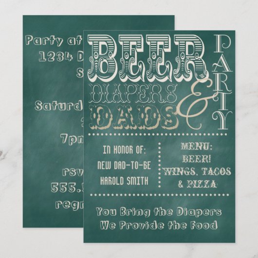 Chalkboard Beer Diapers en Dads Baby shower Kaart (Voorkant / Achterkant)