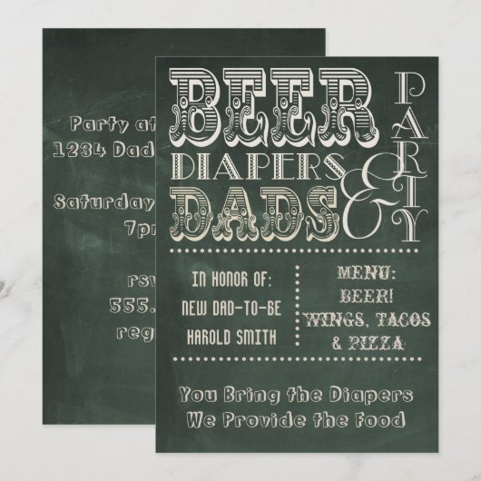 Chalkboard Beer Diapers en DADS-Baby shower Kaart (Voorkant / Achterkant)