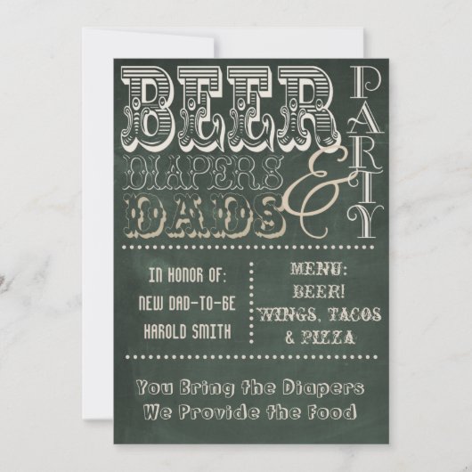 Chalkboard Beer Diapers en Dads Baby shower Kaart (Voorkant)