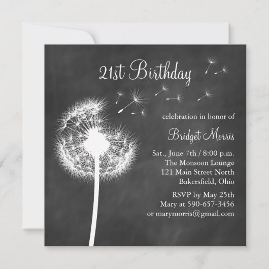 Chalkboard Best Wishes 21st Birthday Invitation Kaart (Voorkant)
