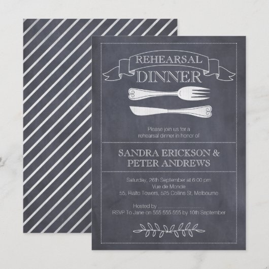 Chalkboard bestek repetitie diner uitnodiging (Voorkant / Achterkant)