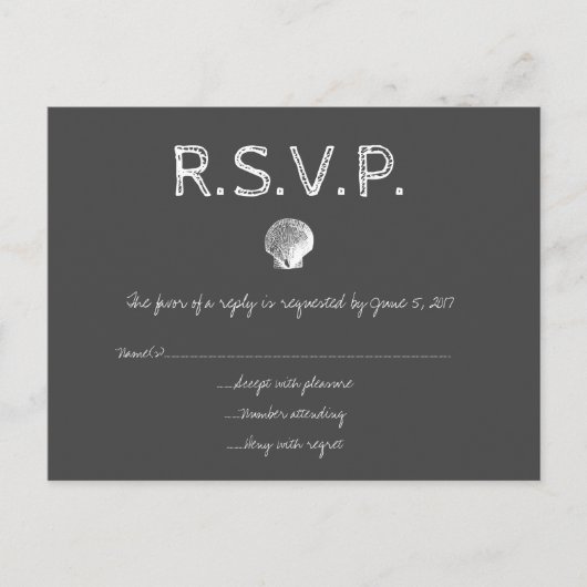 Chalkboard bestemming bruiloft shell RSVP kaarten (Voorkant)