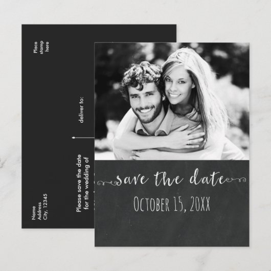 Chalkboard BEWAART DATE Chalk Weddenfoto Aankondigingskaart (Voorkant / Achterkant)