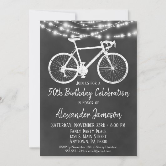 Chalkboard Bicycle Birthday Party Invitation Adult Kaart (Voorkant)