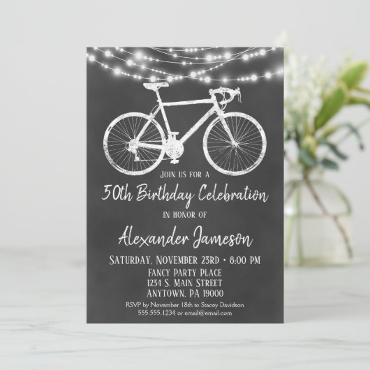 Chalkboard Bicycle Birthday Party Invitation Adult Kaart (Staand voorkant)