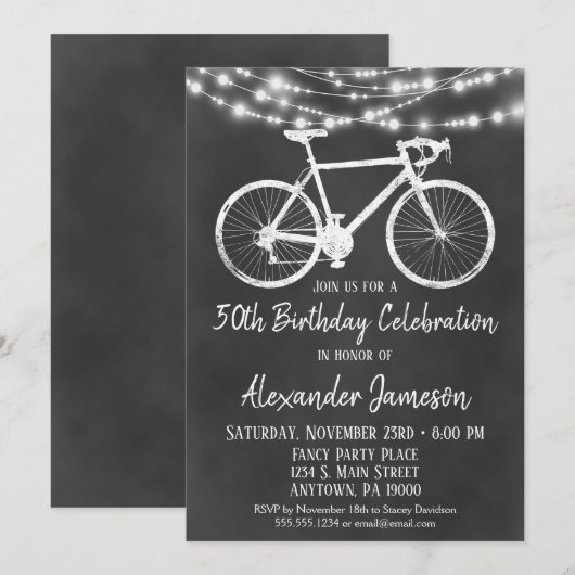 Chalkboard Bicycle Birthday Party Invitation Adult Kaart (Voorkant / Achterkant)