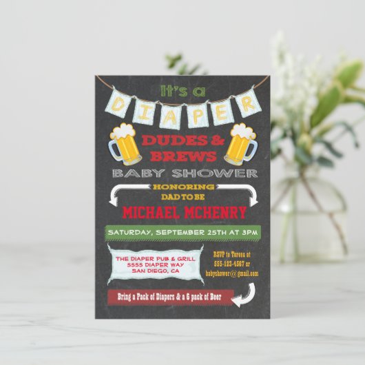 Chalkboard Bier en Luier Feestuitnodigingen Kaart (Staand voorkant)