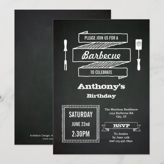  Chalkboard Birthday BBQ Uitnodiging (Voorkant / Achterkant)