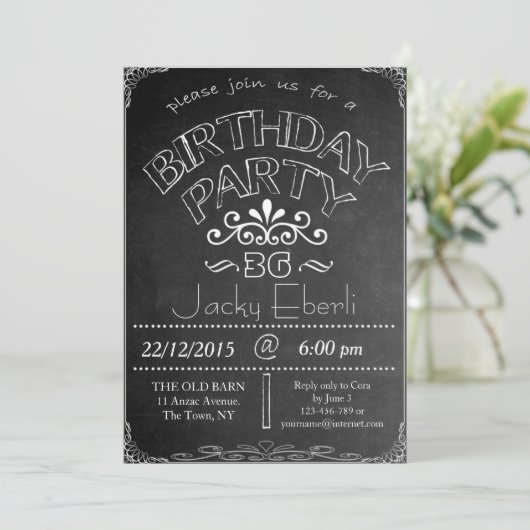 Chalkboard Birthday Celebration Invitation Kaart (Staand voorkant)