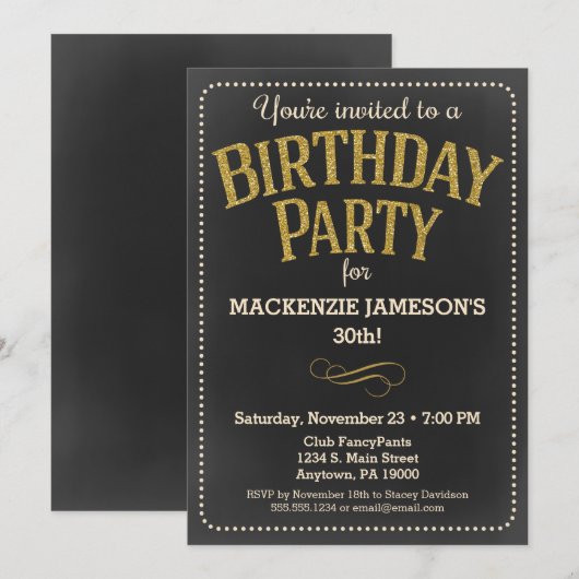 Chalkboard Birthday Invitation Adult Man of Woman Kaart (Voorkant / Achterkant)