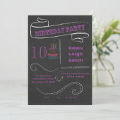 Chalkboard Birthday Invitation Paars; dubbele cijf Kaart (Staand voorkant)
