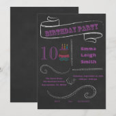 Chalkboard Birthday Invitation Paars; dubbele cijf Kaart (Voorkant / Achterkant)
