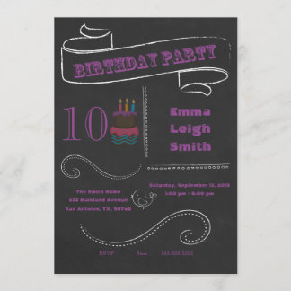 Chalkboard Birthday Invitation Paars; dubbele cijf Kaart