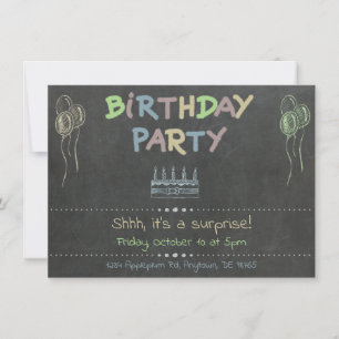 Chalkboard Birthday Party verrassingsuitnodiging Kaart
