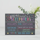 Chalkboard Birthday Sleepover Kaart (Staand voorkant)