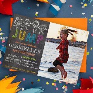 Chalkboard Birthday Trampoline Party Invitation Kaart