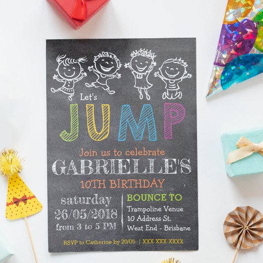 Chalkboard Birthday Trampoline Party Invitation Kaart
