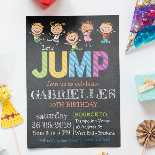 Chalkboard Birthday Trampoline Party Invitation Kaart