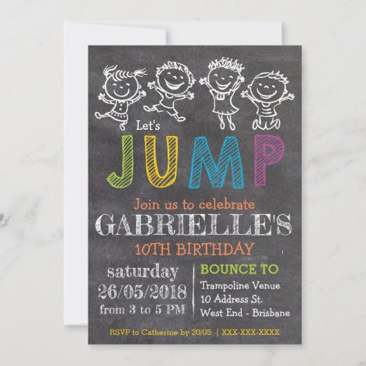 Chalkboard Birthday Trampoline Party Invitation Kaart (Voorkant)