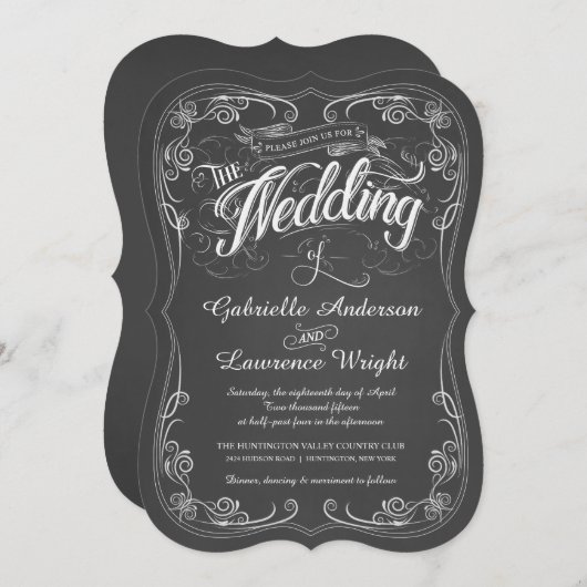  Chalkboard Bistro Art Wedding Invitations Kaart (Voorkant / Achterkant)