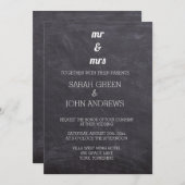 Chalkboard Black and White Mr & Mrs Wedding Kaart (Voorkant / Achterkant)
