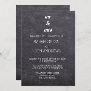 Chalkboard Black and White Mr & Mrs Wedding Kaart