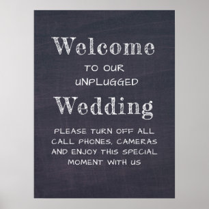 Chalkboard Black and White Unplugged Wedding Sign Poster
