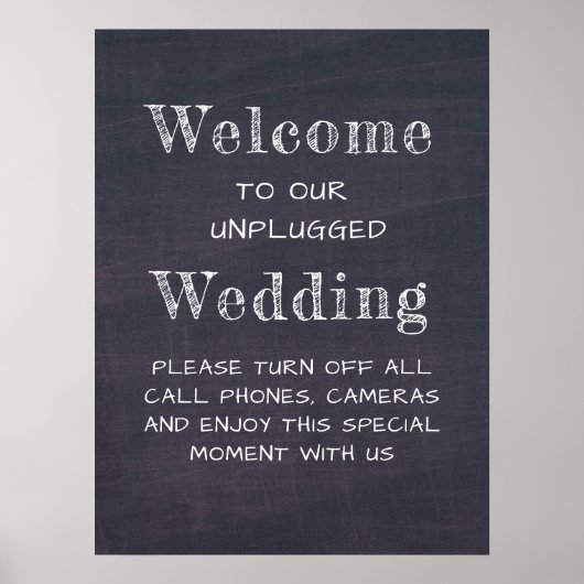 Chalkboard Black and White Unplugged Wedding Sign Poster (Voorkant)