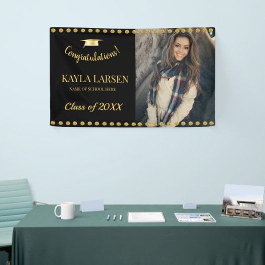 Chalkboard Black en Gold Photo Afstuderen Banner (Beurs)