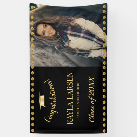 Chalkboard Black en Gold Photo Afstuderen Banner (Verticaal)