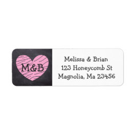 Chalkboard Black en Pink Heart Return Address Etiket