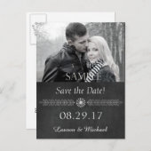 Chalkboard Black en White Save the Date Aankondigingskaart (Voorkant / Achterkant)