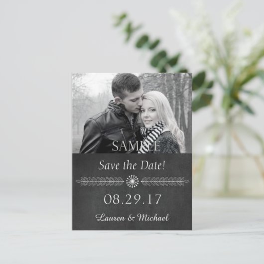 Chalkboard Black en White Save the Date Aankondigingskaart (Staand voorkant)