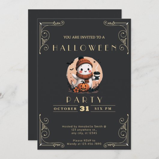 Chalkboard Black & Gold Ghost Coffee Halloween Kaart (Voorkant / Achterkant)