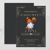 Chalkboard Black & Gold Ghost Pet Bats Halloween Kaart (Voorkant / Achterkant)