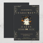 Chalkboard Black & Gold Ghost Stars Bats Halloween Kaart (Voorkant / Achterkant)