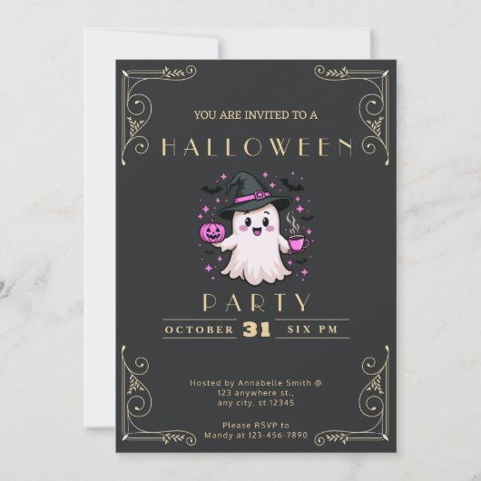 Chalkboard Black & Gold Ghost Stars Bats Halloween Kaart (Voorkant)