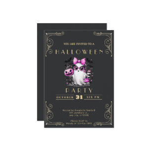 Chalkboard Black & Gold Ghost Stars Bats Halloween Kaart