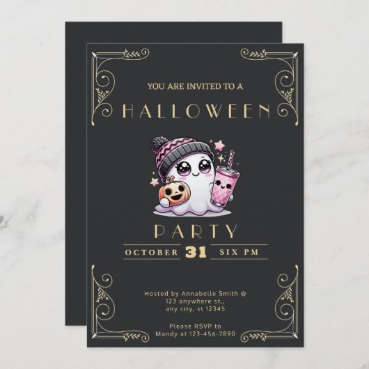 Chalkboard Black & Gold Ghost Stars Schattige Hall Kaart (Voorkant / Achterkant)