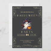 Chalkboard Black & Gold Ghost Wizard Pet Halloween Kaart (Voorkant)