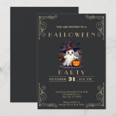 Chalkboard Black & Gold Ghost Wizard Pet Halloween Kaart (Voorkant / Achterkant)