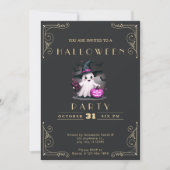 Chalkboard Black & Gold Ghost Wizard Pet Halloween Kaart (Voorkant)