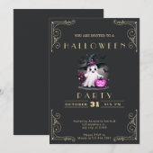 Chalkboard Black & Gold Ghost Wizard Pet Halloween Kaart (Voorkant / Achterkant)