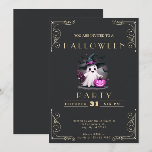 Chalkboard Black & Gold Ghost Wizard Pet Halloween Kaart (Voorkant / Achterkant)