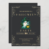 Chalkboard Black & Gold Ghost Wizard Pet Halloween Kaart (Voorkant / Achterkant)