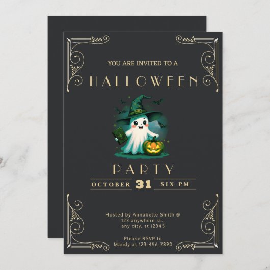 Chalkboard Black & Gold Ghost Wizard Pet Halloween Kaart (Voorkant / Achterkant)