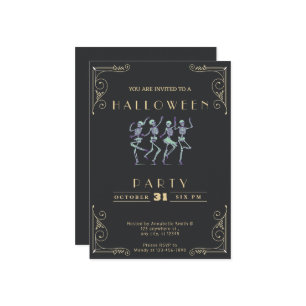 Chalkboard Black & Gold Green Skeletons Halloween Kaart