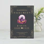 Chalkboard Black & Gold Haunted Castle Halloween Kaart (Staand voorkant)