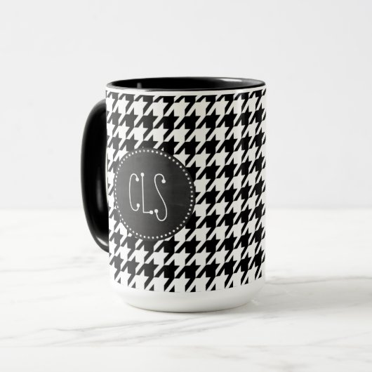  Chalkboard Black Houndstooth Mok (Voorkant links)