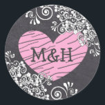 Chalkboard Black & Pink Heart Weddenkers Ronde Sticker<br><div class="desc">Chalkboard Black & Pink I Do Heart Wedding Stickers monogrammed bride and groom initialen.</div>
